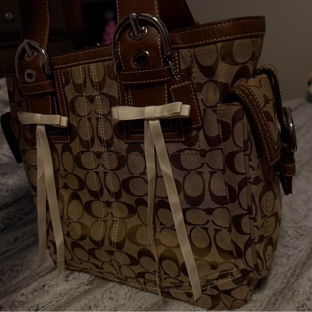Coach Brown and Cream Shoulder Bag